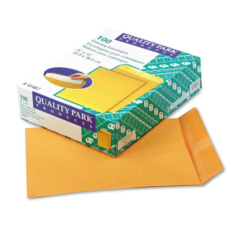Quality Park 41467 Quality Park Catalog Envelopes, Heavyweight/Gummed, 9x12, 28lb, Kraft, 100/Box - Image 1